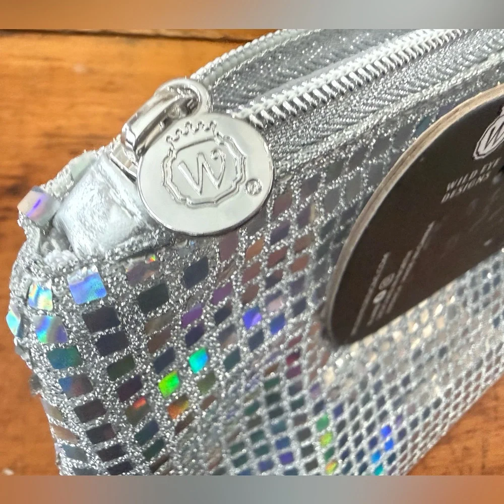 Insulated Silver Sparkle Wine Bag High Heel Bottle Stop Disco Ball Effect